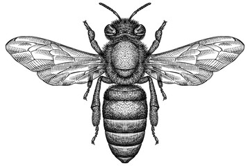 Engrave isolated bee hand drawn graphic illustration - obrazy, fototapety, plakaty