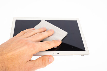 clean the tablet with a cleaning pad