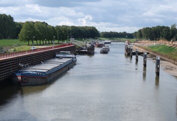 Boat entering lock in Twentekanaal