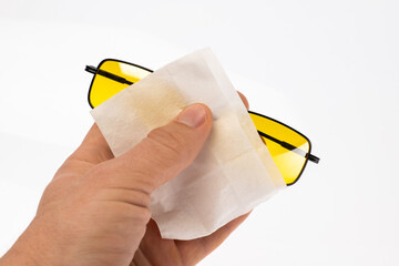 clean sunglasses anti-glare yellow glasses with a cleaning cloth