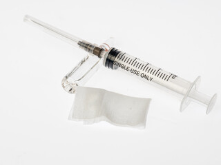 wet sterile napkin, syringe and ampoule - preparation for an injection