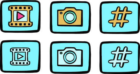  Vector icon set - photo, video, hashtag illustration