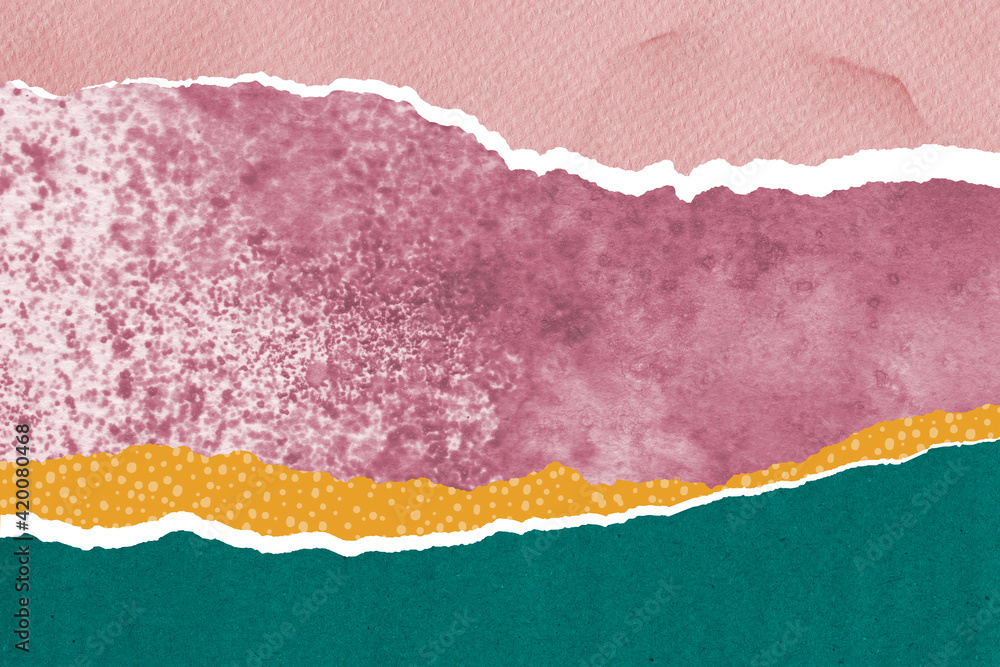 Poster abstract landscape texture with torn deckled paper edges. mountains and fields. craft paper texture.