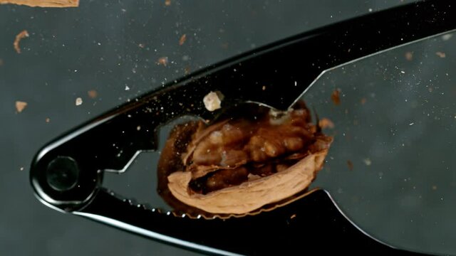 Super Slow Motion Shot of Cracking a Walnut.