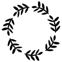 Monochrome wreath of holly. Isolated black wreath on a white background. For decorating postcards, wedding invitations, New Year's cards. Vector illustration.