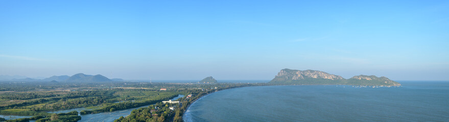 Beautiful city landscape from the viewpoint on top mountain at Prachuap Khiri Khan Province, Thailand.