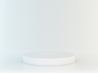 White simple podium on light background. Mock up of empty pedestal in center. Platform as a abstract symbol. 3d render illustration.