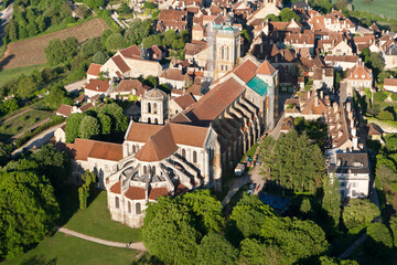 Aerial photograph of Sainte-Marie-Madeleine de Vézelay Basilica , in Yonne department, Bourgogne région, France