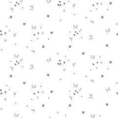Seamless floral pattern with tiny small flowers on white.