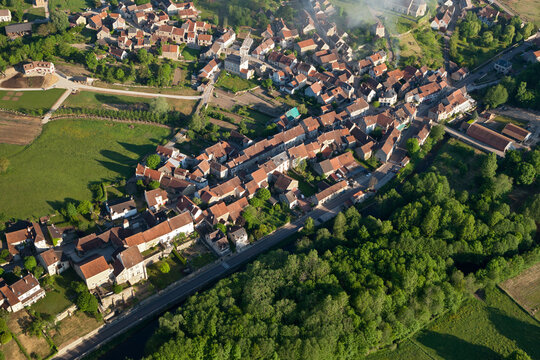 Asquins village seen from the sky in the Yonne department , Bourgogne région, France
