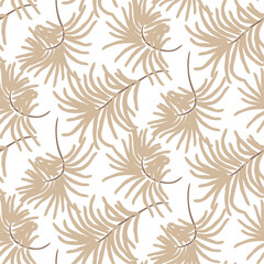 Naklejka na ściany i meble Seamless tropic leaves spring pattern. Light sandy natural foliage print design.