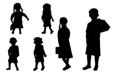 silhouette girl and boy students on white background vector design