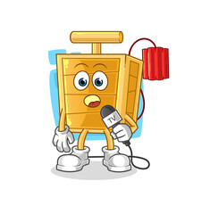 dynamite detonator tv reporter cartoon. cartoon mascot vector