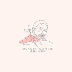 Beauty Women continuous line icon logo design vector. Cute women, monoline icon logo vector illustration template