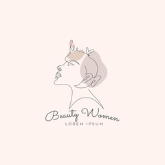 Obraz premium Beauty Women continuous line icon logo design vector. Cute women, monoline icon logo vector illustration template
