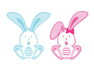Happy Easter White Rabbit Bunny bunny, easter design.  Vector illustration.