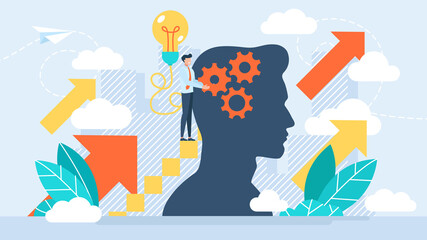 Performance boost with mentoring job. Upskilling learn as work educational qualification rise person concept. Employee training and coach for positive progress and smart labor. Flat design.