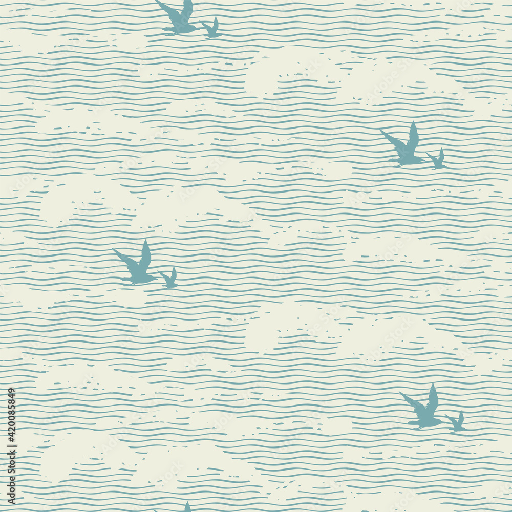 Poster vector seamless pattern with abstract wavy pattern, imitation of the sea waves or clouds in the sky.