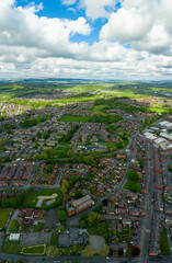 Aerial view of British houses with the countryside in the background