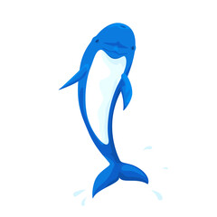 Blue dolphin isolated on white background. Vector illustration of aquatic animals.