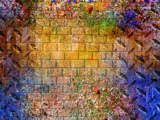 Grunge old wall surface, blue lilac empty blank damaged concrete, antique grungy structure background