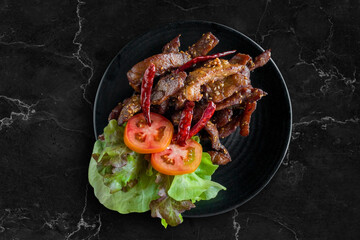 Deep fried dried pork with chilli