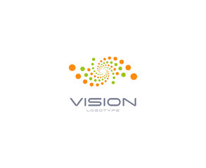 Laser vision correction, clinic logo concept. Abstract dots logo. Medical technology of eye health, vision restoration. Symbol of glasses, ophthalmologist office, retina. Isolated vector illustration