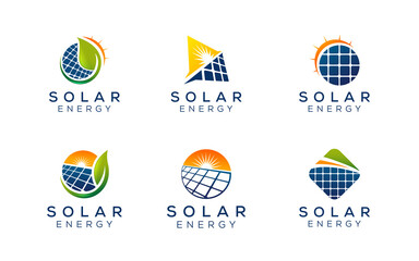 Set of Solar eco Energy Logo Design Template. Green power logos