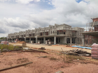New double story luxury terrace house under construction in Malaysia.  Designed by an architect with a modern and contemporary style. 
