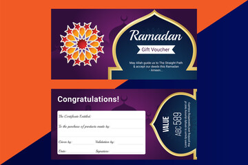 Obraz premium Collection of Ramadan Gift Coupon with different discount offer, Gift Voucher Template Promotion Sale discount, Gift Voucher template perfect for prints, flyers, banners, promotion,special offer