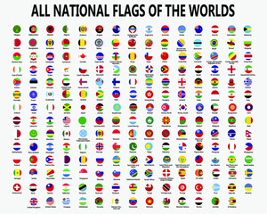 All national flags of the world . Circle concave button design . Elements vector .