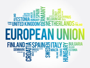 European Union List of cities word cloud collage, concept background