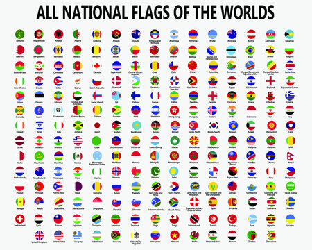 All national flags of the world . Circle concave button design . Elements vector .