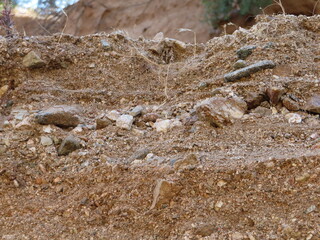 Deposition Strata in a Canyon Wash showing the Hydrology History of the River Bed Looking at the...