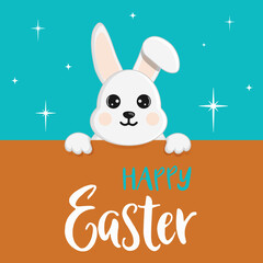 Cute little easter bunny. Character in cartoon style. Happy Easter greeting card