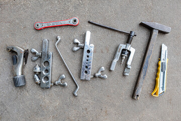 Variety of tools for a constructions worker background.