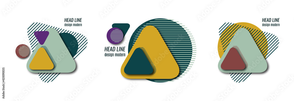 Poster set of logos with speed lines in the shape of a circle and a triangle. modern icon design. creative 