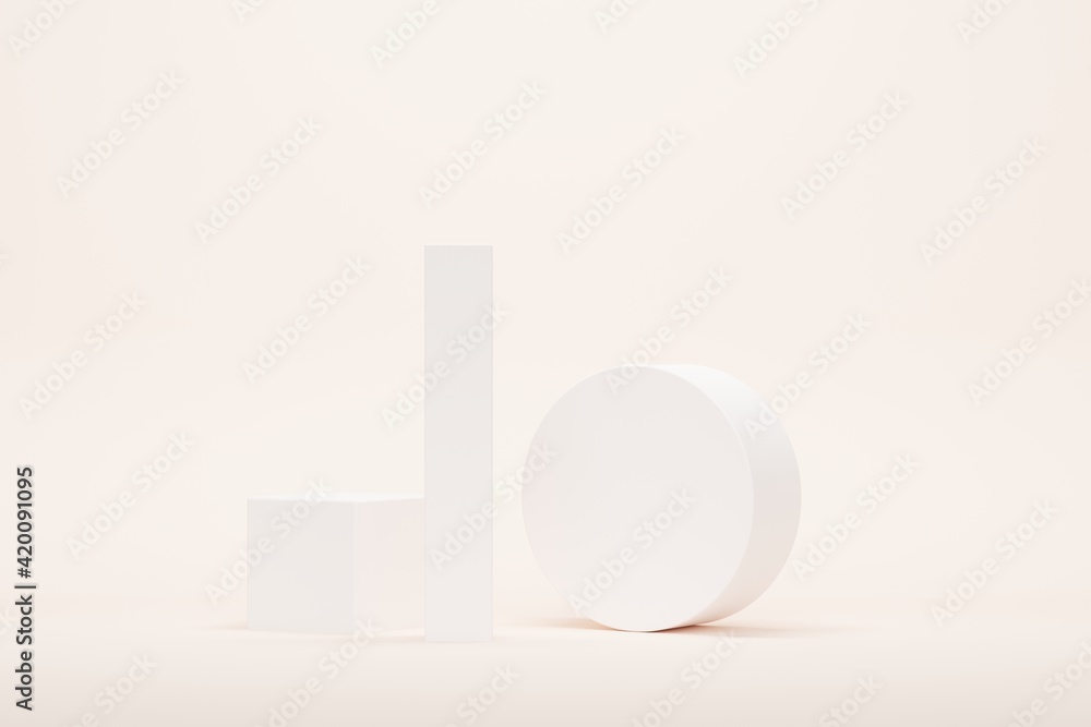 Poster light abstract background with white composition of shapes. 3d rendering