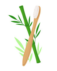 Bamboo toothbrush and bamboo. No plastic goods vector illustration.