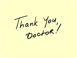 "Thank you, Doctor" note on a yellow background. Handwritten phrase.