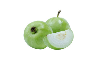 Thai guava fruits separate six on white background.