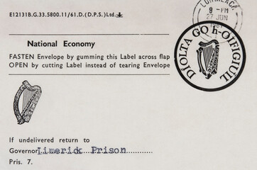 post letter mail brief irland ireland eire rücksendung prison limrick vintage retro alt old...