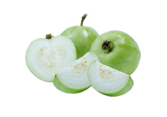 Thai guava fruits separate six on white background.