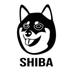 vector Shiba dog breed head in black and white style illustration