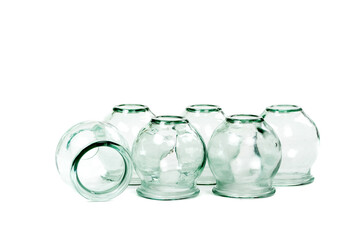 Cupping therapy.Medical cupping glasses isolated.
