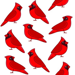 Simple trendy pattern with style cartoon red cardinal. Cartoon vector illustration for prints, clothing, packaging and postcards.