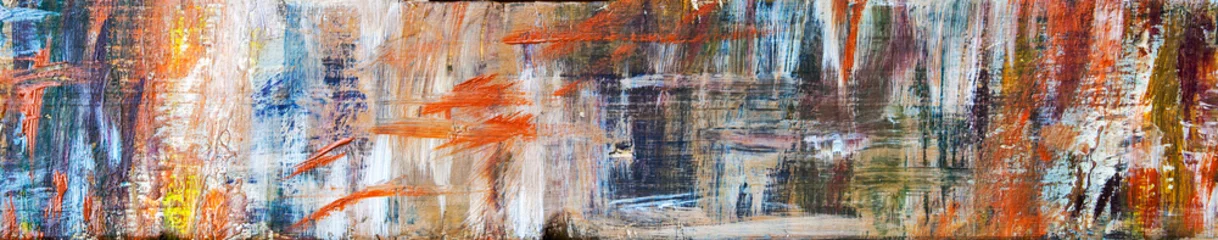 Abstraktes Kunstdesign mit mehrfarbigen Farbspritzern, als lustige, spontane, kreative und inspirierende Hintergrundtextur oder Kulisse - in langem Panorama / Banner / Header. © EdwardSamuel