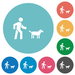 Dog walking flat round icons