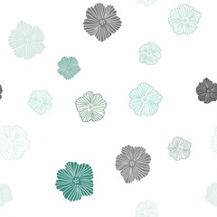 Light Blue, Green vector seamless doodle texture with flowers.