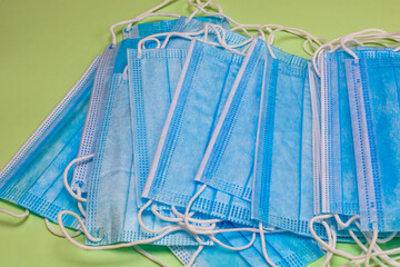 Close up and detail of medical hygienic mask, face protective surgical masks isolated.